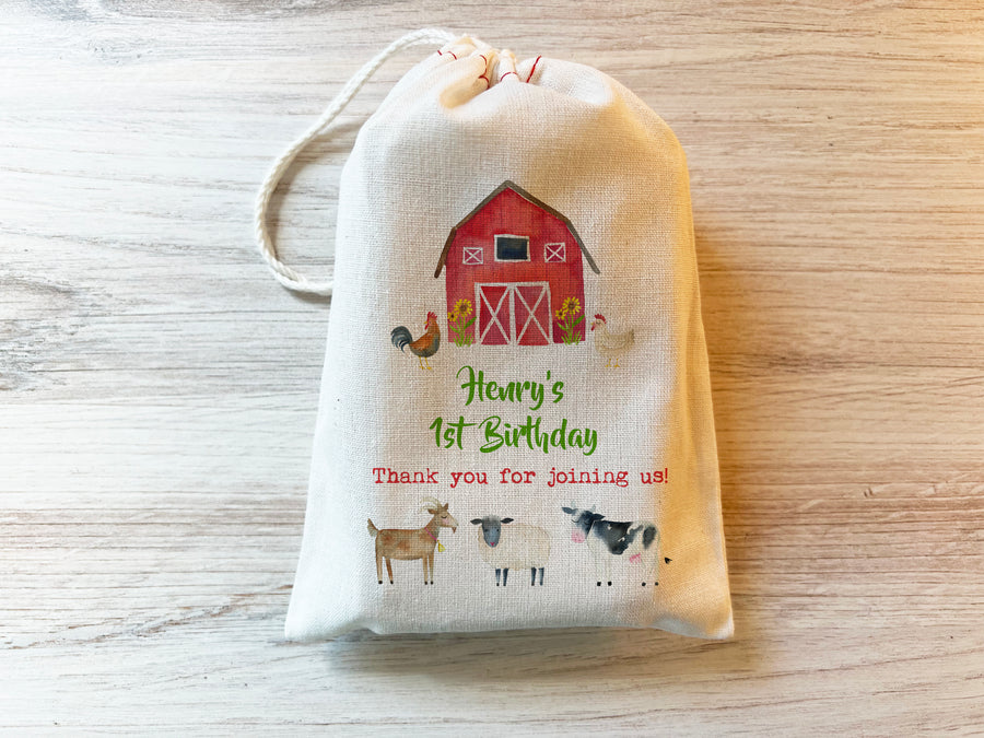 Farm Birthday Thank You Barn Party Farm Animals Barnyard Favor Bag