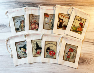 Halloween Favor Bags - Retro Vintage Treat Candy Bags - Set of 9 Bags